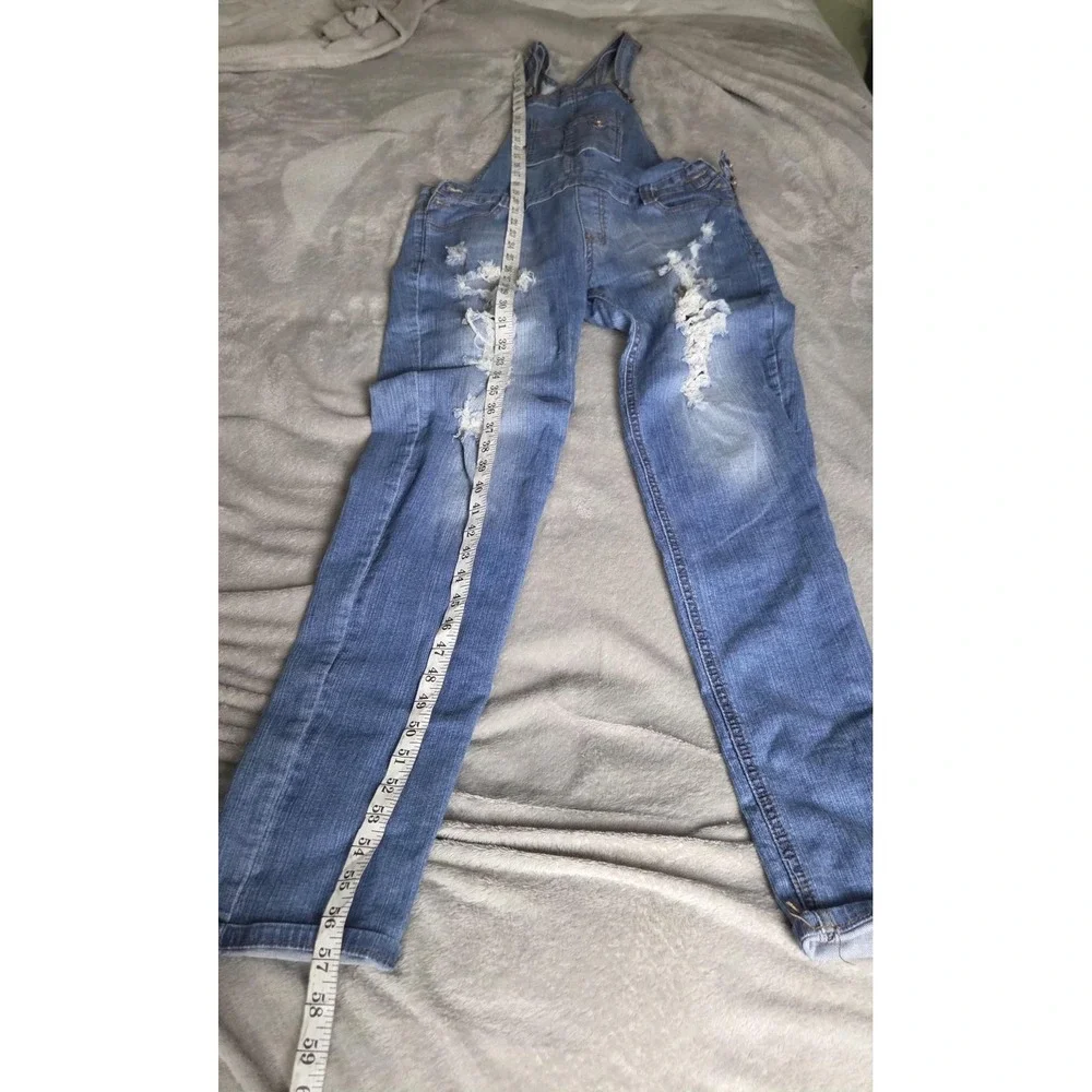 C'est Toi Jeans Overalls Womens Medium Blue Denim Ripped Distressed Bib Pockets